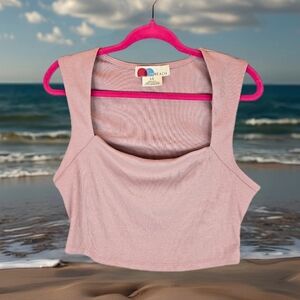 Free People Beach Womens Tank Top Sz L Cropped Pale Pink Ribbed Soft Relaxed
